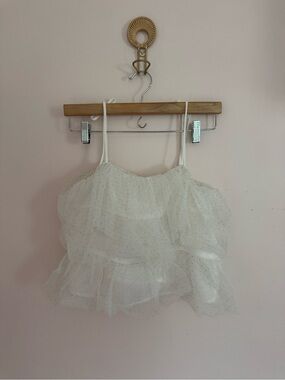 Lush Ivory Sheer Ruffle Spaghetti Strap Top